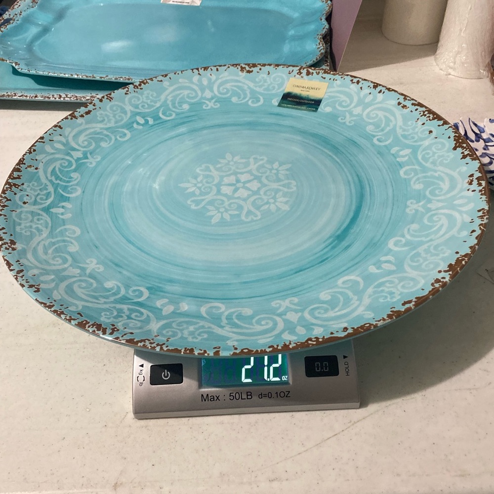 NEW 19” Rustic Teal Distressed 100% Melamine Serving Platter, Cynthia Rowley - Picture 2 of 2